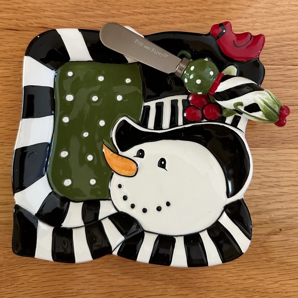 Fitz and Floyd Frosty's Frolic Snack Plate with Spreader with Box - Picture 2 of 14